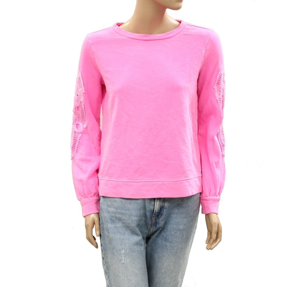 Lilly Pulitzer Rooney Sweatshirt Top Embroidered Patchwork Cotton XS 287900